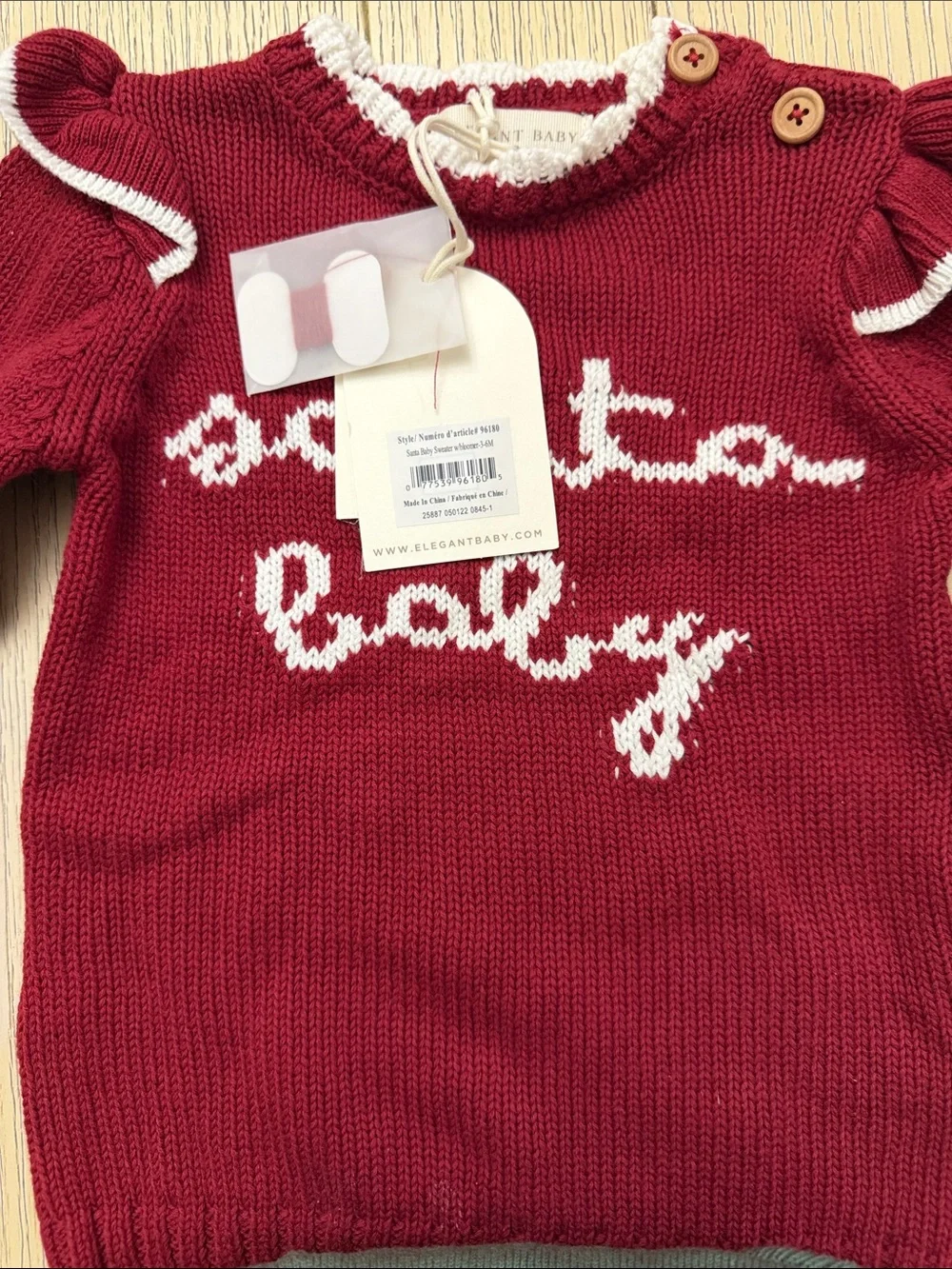 Elegant Baby Red Knit Top with Green Ruffle Skort